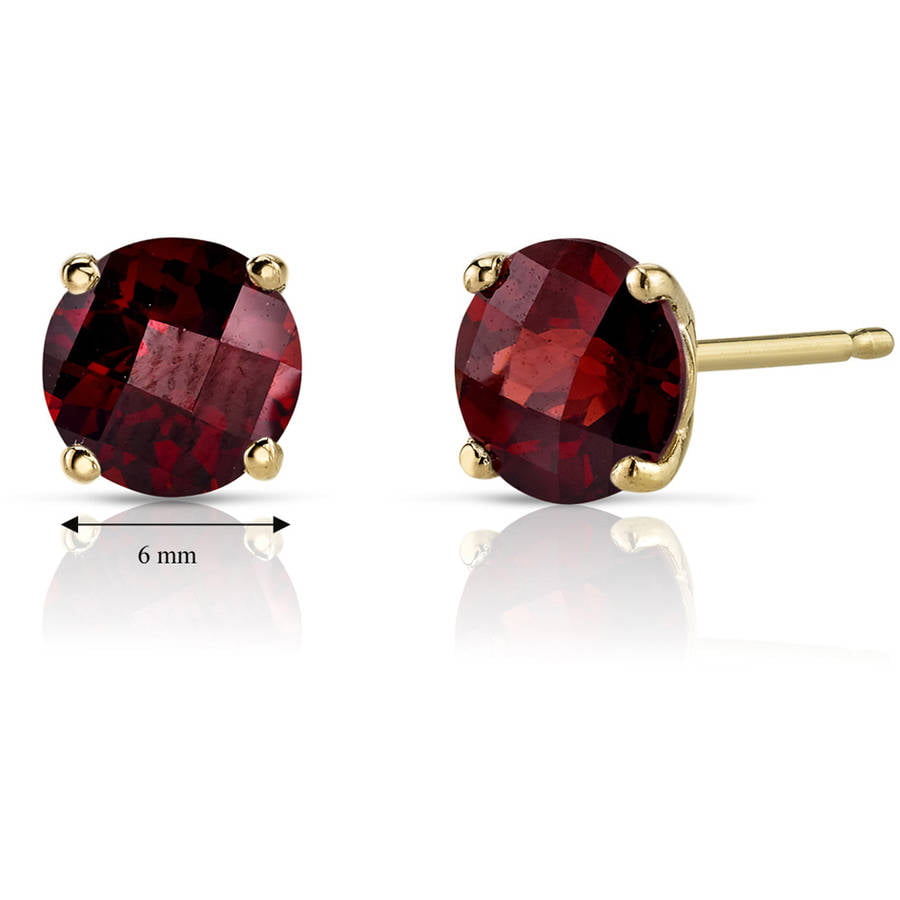 14K Solid Yellow Gold Round Garnet Red Basket Stud 5mm 4mm 3mm Stud Earring 