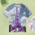 thumbnail image 4 of Blossoming Paris Eiffel Tower Women's Short Sleeve Tops Casual Blouses T Shirt, 4 of 6
