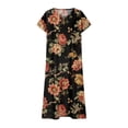 thumbnail image 4 of Women's Summer V Neck Short Sleeve Vintage Floral Print Dress Loose Fit Flowy A Line Beach Dress for Beach Vacations and Casual Daily Wear, 4 of 5