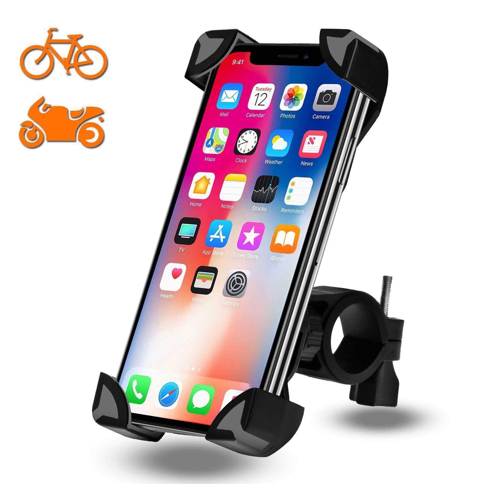 Maxitino Bike Phone Mount Universal Adjustable Motorcycle Bicycle Aluminum Alloy Cell Phone Holder for iPhone X 8 7 6 Plus,Samsung Galaxy S7 S8 S9 Note 7 8 9 Black 