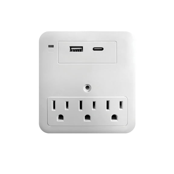 Ciao Tech 3 Outlet,1 USB, 1 Type-C Wall Tap Adapter, 540 Joules Surge Protection, White