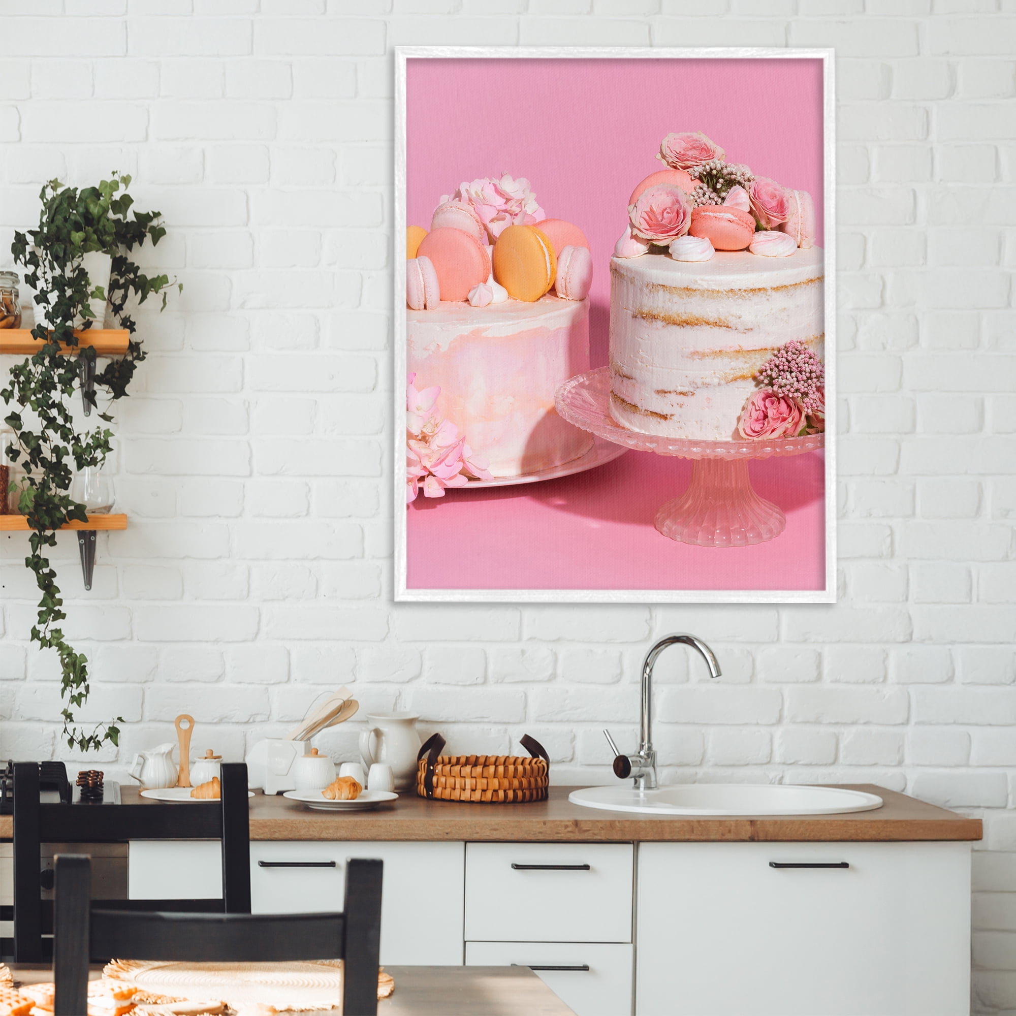 Stupell Industries Pink Pastel Macaroon Cakes White Framed Giclee Art, design by LISH Creative