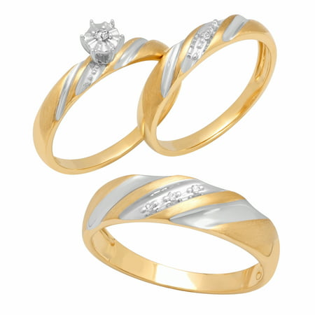 Forever Bride 10K Gold Diamond Accent Trio Engagement Ring Bridal Set ÃƒÂ¢ Womens and Mens Engagement Ring and Band Set