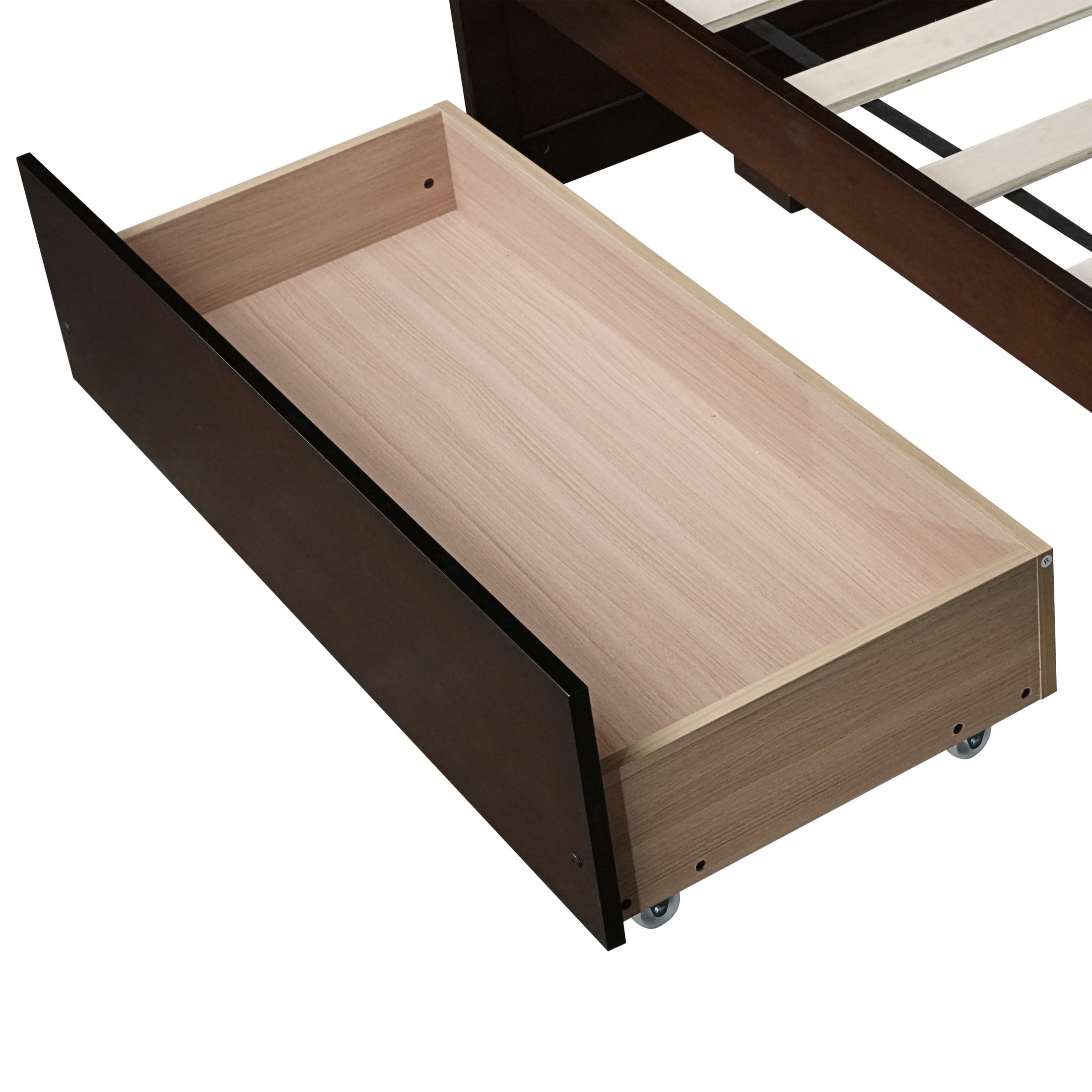 Noble House Opal Twin Bed with Integrated Storage Drawers, Solid Rubber Wood Platform Bed Frame, Espresso