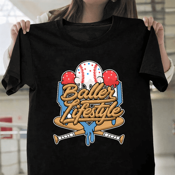 Baller Lifestyle Baseball Graphic Tee Gift For Boys Sports Art Unisex T-Shirt, for men & women, up to size 5XL.