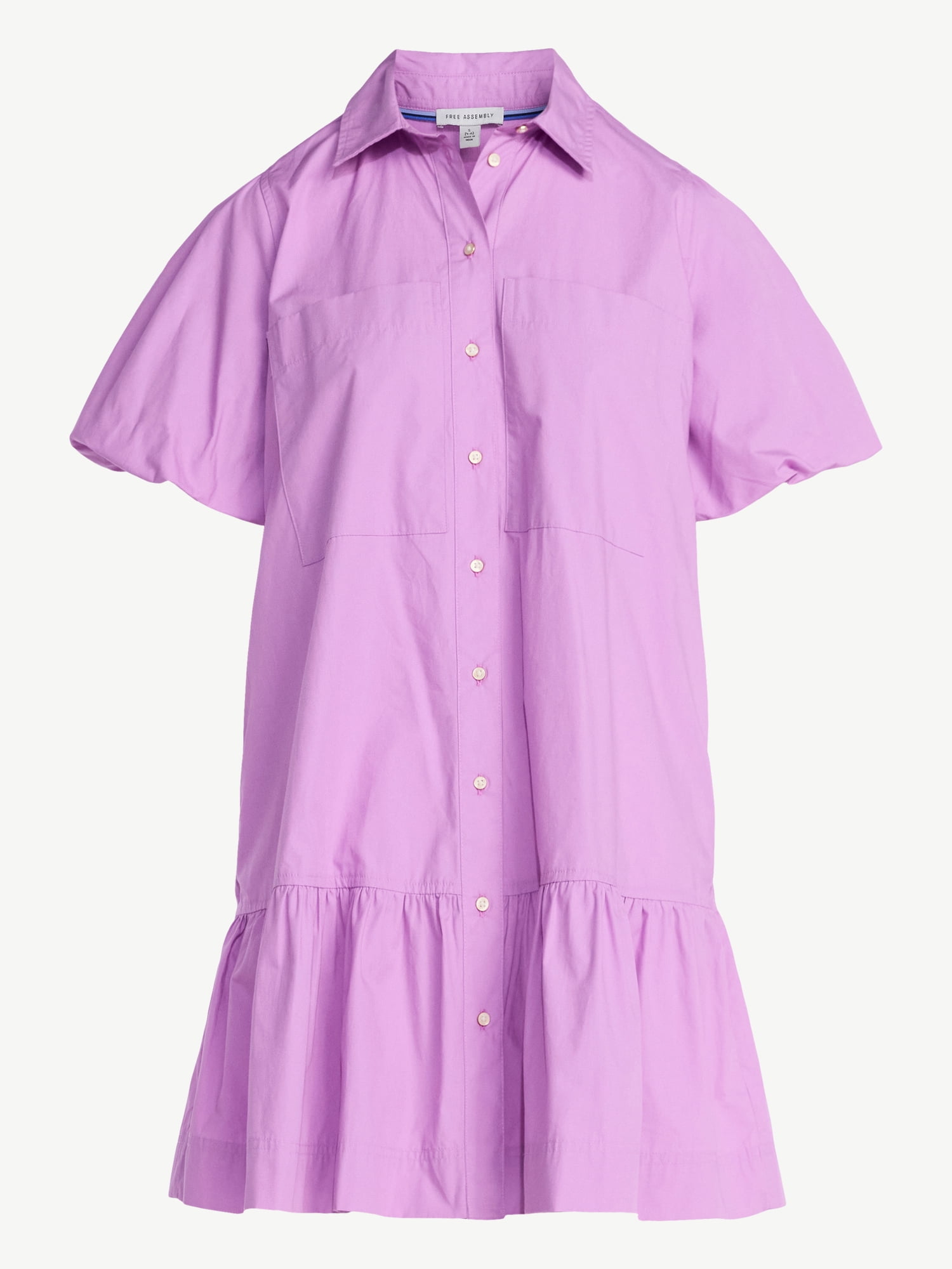 Free Assembly Women’s and Women's Plus Cotton Ruffle Mini Dress with Puff Sleeves, Sizes XS-4X