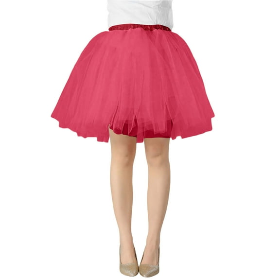 DuoJiaJ Tutu Skirts for Women A-Line Layered Knee Length Skirts Casual Vintage Princess Puffy Skirt,Red L