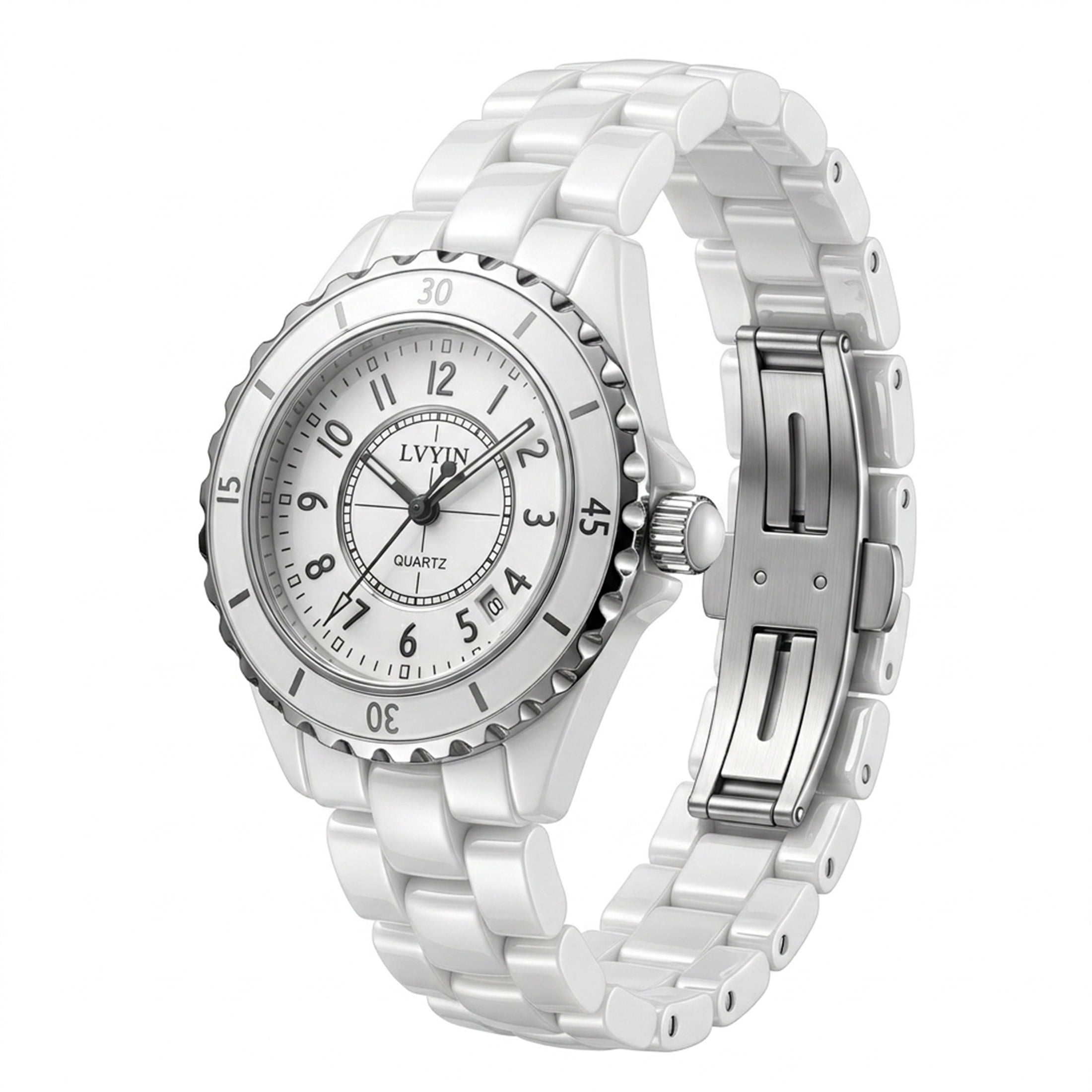 Ceramic Women's 35mm Quartz Watch White Dial Waterproof Bracelet Ladies Watch
