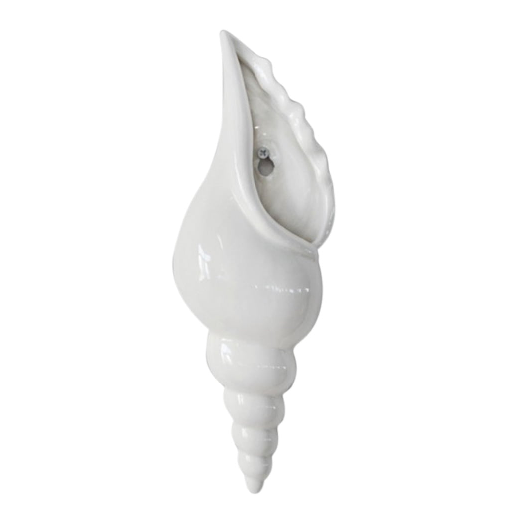 White Ceramic Pottery Sea Shell Conch Flower Vase Home Wall Hanging Decor #C 