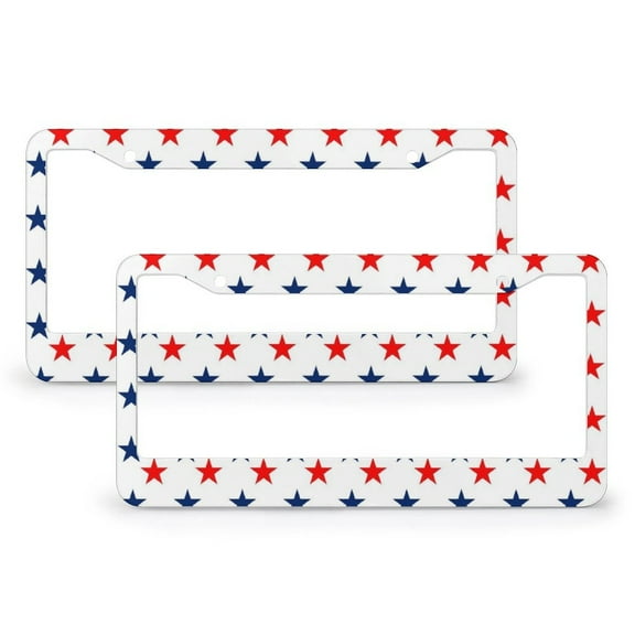 License Plate Cover Rustic Blue Red Stars American Patriotic Licenses Plates Frames Front Licenses Plate Covers Car Tag Frame 2 Pieces Independence Themed Quality Aluminum Metal License Plate Frames