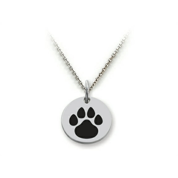 Stellar White� 925 Sterling Silver Solid Paw Print Disc Pendant Necklace - Chain Included