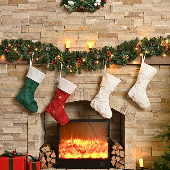 YUNOVA 4 Pack 15 Inch Christmas Stockings for Fireplace, Holiday Stockings with Gold Star Designs, Large Xmas Sock Decor for Mantel, Tree, Home Decor
