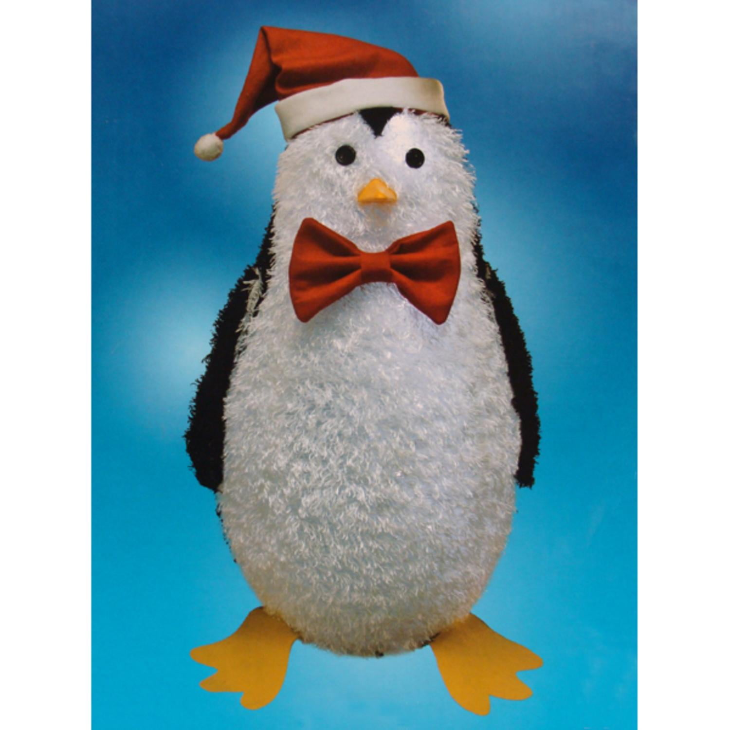 36" PreLit LED Outdoor Chenille Penguin Christmas Yard Art Decoration