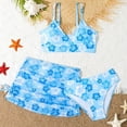 thumbnail image 2 of Quealent Girls 3-Piece Swimwear Set - Floral Triangle Bikini with Cover Up Skirt in Blue for Ages 8-9, 2 of 6