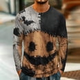 thumbnail image 4 of Satingcolo Halloween Patchwork Sweatshirts for Men Spooky Season Colorblock Crew Neck Pumpkin Face Graphic Print Sweatshirt Red S, 4 of 6