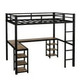 thumbnail image 6 of Full Loft Bed with Desk, UHOMEPRO Modern Metal Loft Bed with 6 Storage Shelves, Heavy Duty Loft Bed Full Size with Ladder and Safety Guard Rails, Long L-shaped Desk, Black, 6 of 13