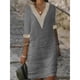 thumbnail image 4 of Vestido de mujer con cuello en V, costuras de encaje y manga media: vestido ligero y casual de verano con diseño clásico, 4 of 4