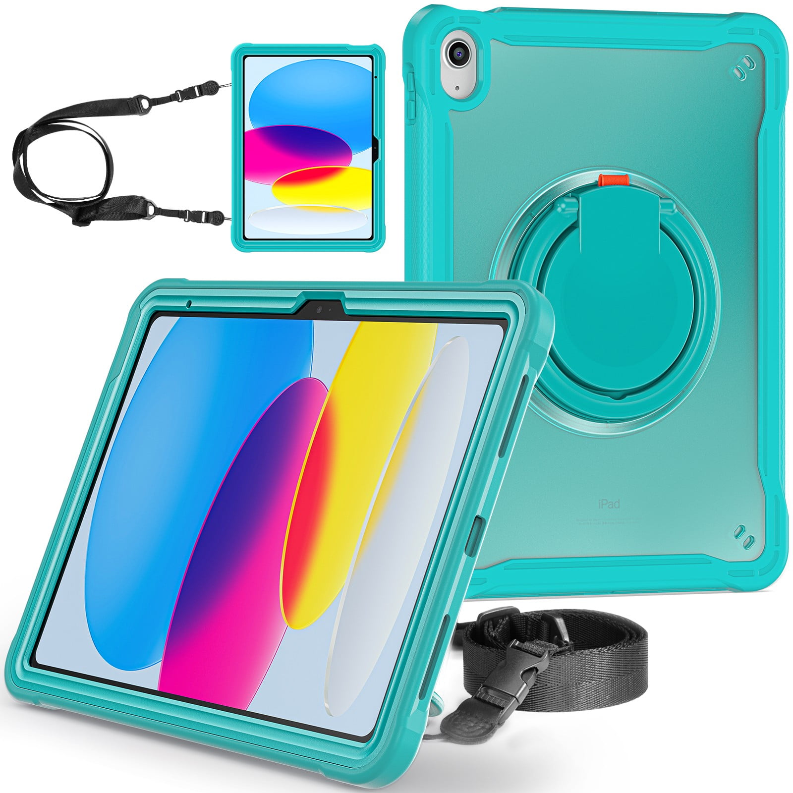ELEHOLD Rugged Case For Apple iPad Air 13 (2024) Hybrid Shockproof Cover [360 Rotating Stand] [Hand Grip] [Pencil Holder] [Detachable Shoulder Strap] Kids Case, Blue