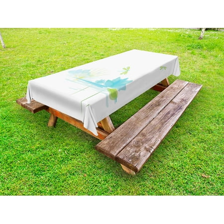 

Dragonfly Outdoor Tablecloth Waterlily and Dragonfly Nature Background Clouds Lake Sun Design Decorative Washable Fabric Picnic Table Cloth 58 X 84 Inches Apple Green Pale Blue by Ambesonne