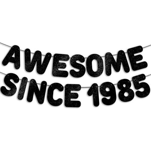 Pre-Strung Awesome Since 1985 Banner - Black Glitter 40th Birthday Decorations for Women/Men 40th Party Sign Gifts for Him/Her