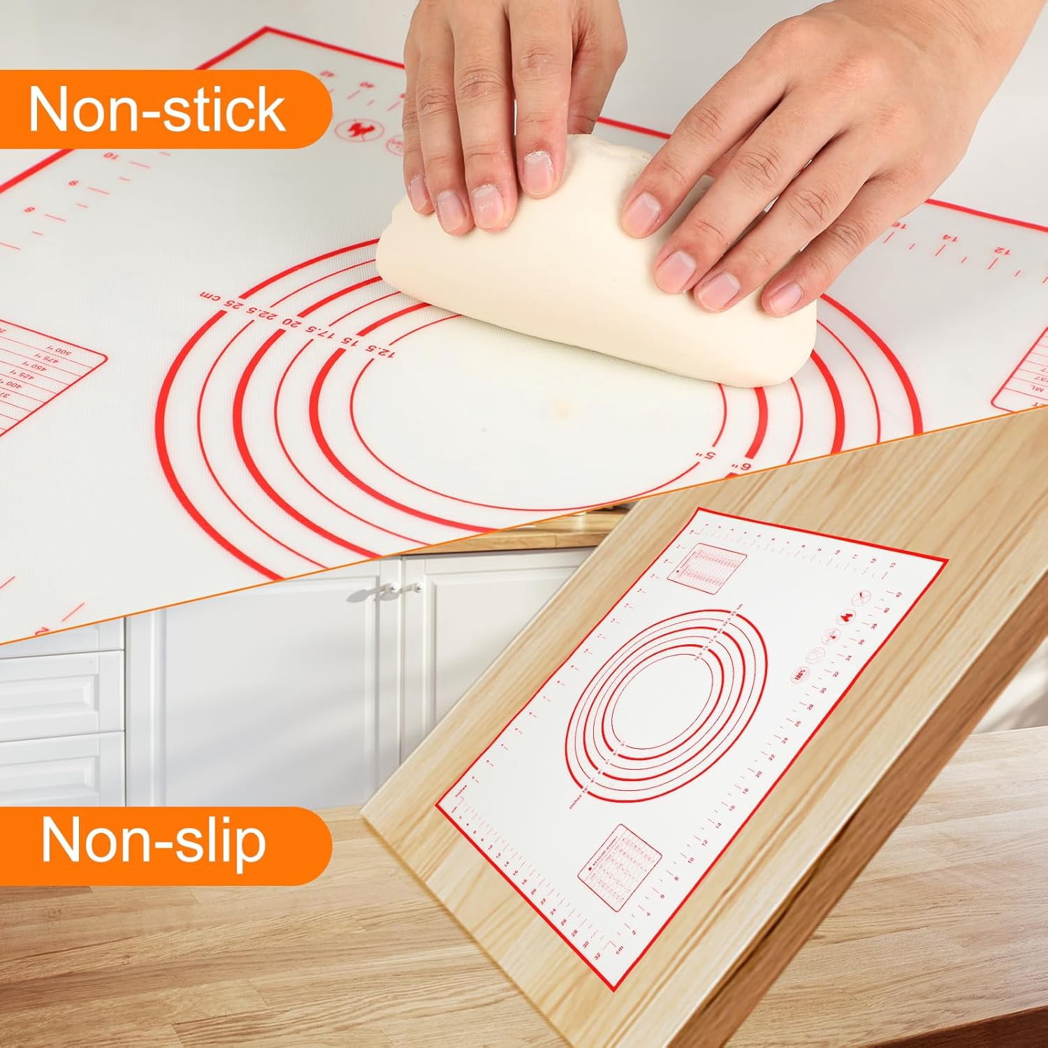 Silicone Baking Mat，Non Stick Rolling Dough for Pie Pizza Cookies Fondant Making，Extra Thick Non Slip Silicone Pastry Mat