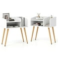 thumbnail image 1 of Gymax Set of 2 Mid Century Modern End Table w/ Open Shelves Metal Support Legs White & Natural, 1 of 10