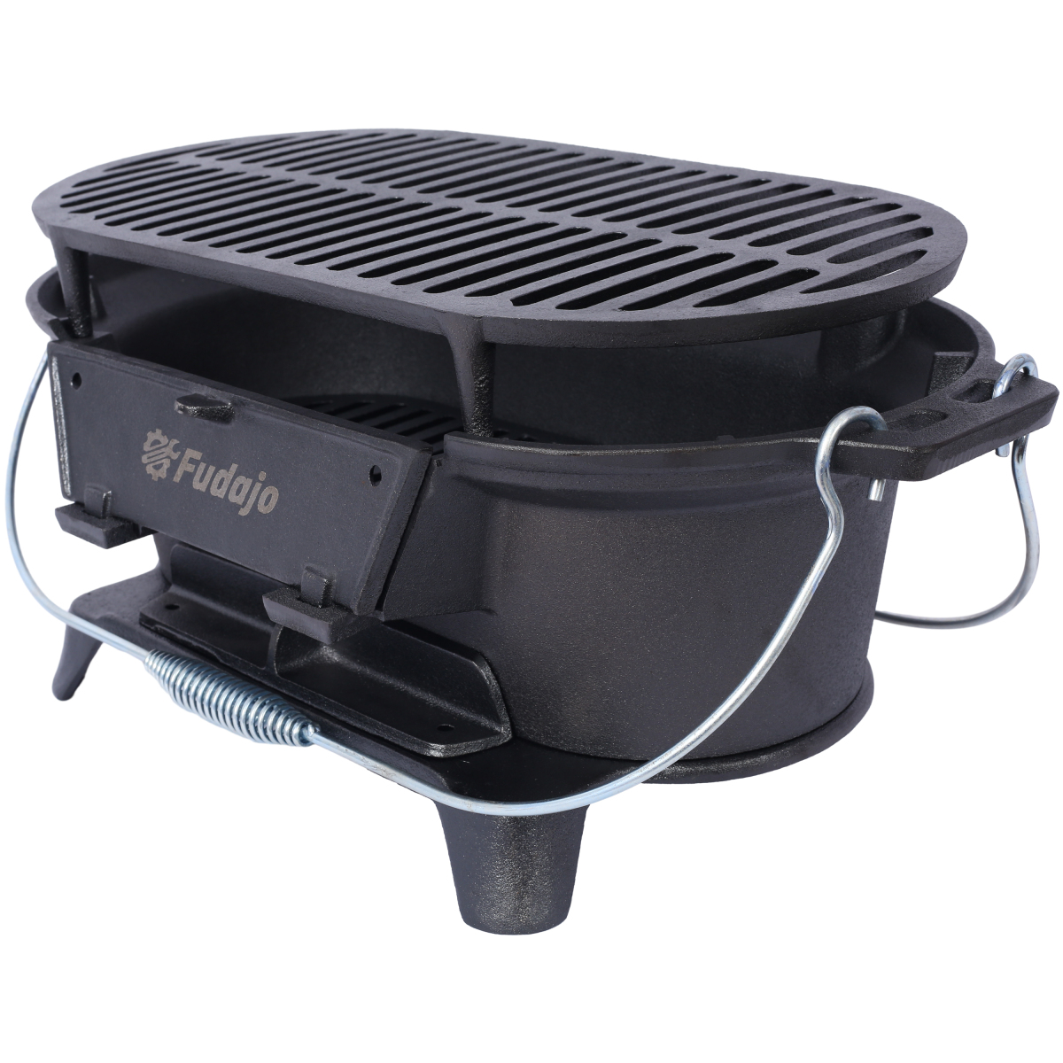 Oval Cast Iron Portable Charcoal Grill Tabletop Hibachi Grill 100% Cast Iron for Camping Patio Backyard