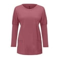 thumbnail image 4 of Women Summer Tops Women Autumn And Winter Casual Fashion Round Neck Long Sleeve Long T Shirt Top Pocket Puff Sleeve Print Top Thin Wrap Womens Short Button up Button Loose Tunic Teen Watermelon Red XL, 4 of 4