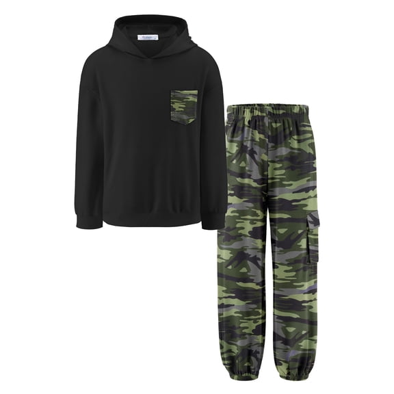 Arshiner Boys Sweatsuit Color Blocking Pullover Sweatshirt and Camouflage Pants Boys Fall Outfits