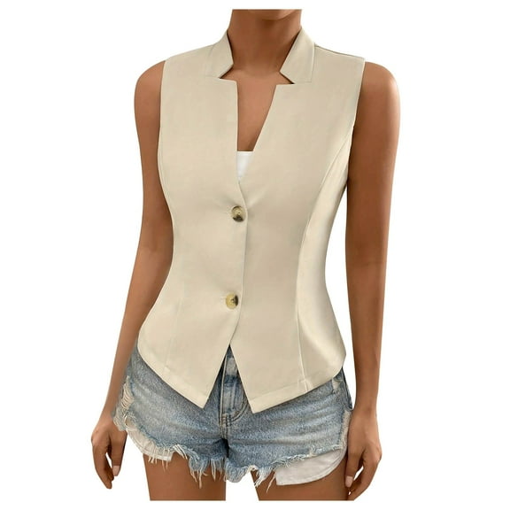 Quinlirra Women Blazer Vest Women's Spring And Summer New Fashion Ladies Solid Color Front Button Suit