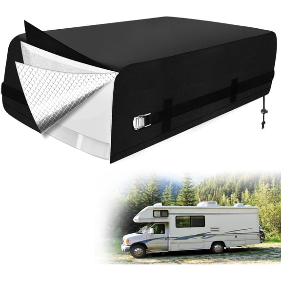 RV Air Conditioner Cover, Reinforced Windproof RV AC Covers for Roof, 600D Heavy-Duty, 3 Layer Insulated, Compatible with Most Models (32"D x 29"W x 15"H), Black