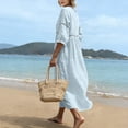 thumbnail image 7 of QIYAGBSA Womens Dresses V Neck 3/4 Sleeve with Lace Trim Pockets Relaxed Fit Boho Beach Vacation Maxi Dress (Light Blue S), 7 of 7