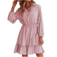 thumbnail image 2 of Annhoo Casual Dress for Women V Neck Drawstring Long Puff Sleeve Mini Dress Fall Ruffle Tiered Pleated Dresses, 2 of 6