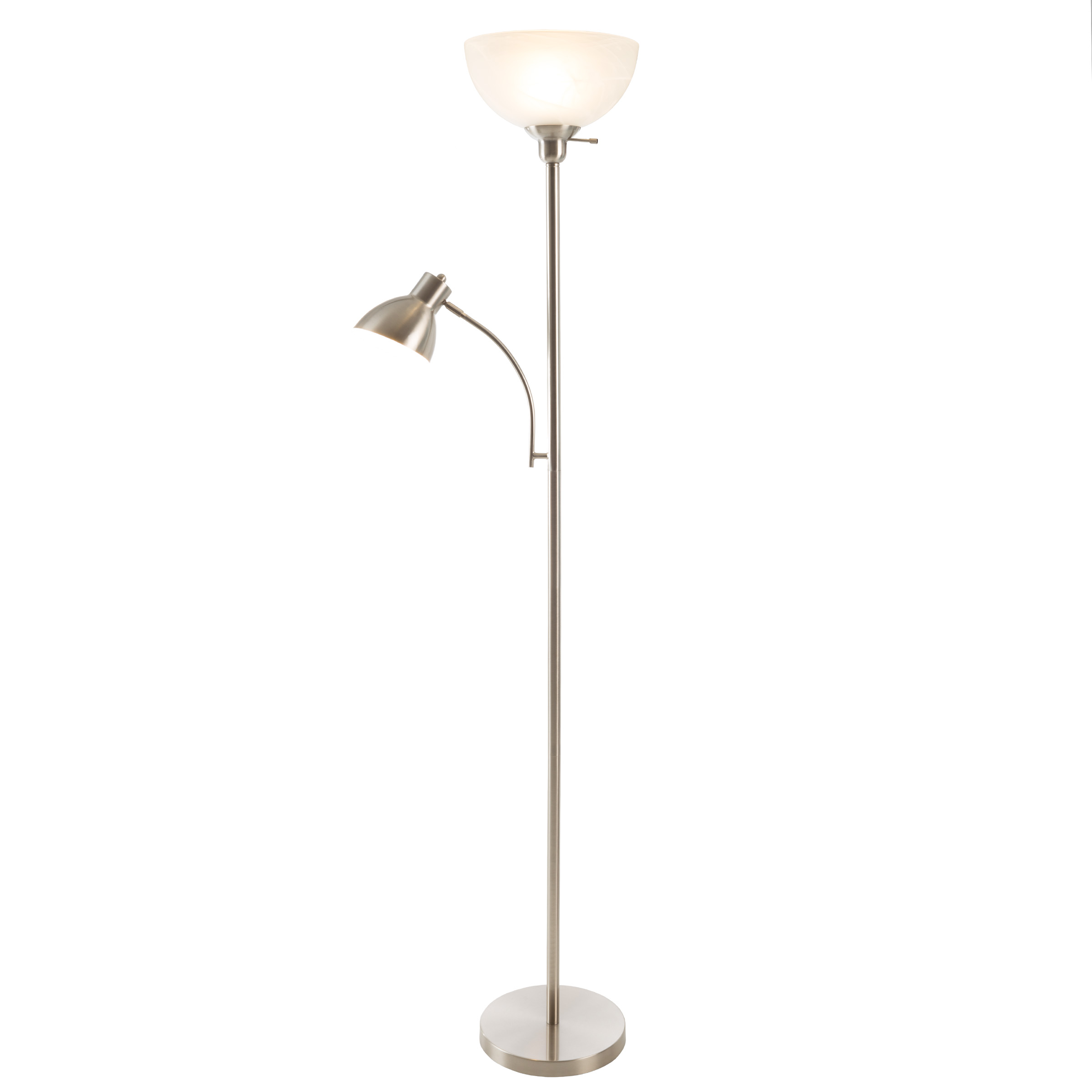 Torchiere Floor Lamp with Reading Light-Sturdy Metal Base, Marbleized White Glass Shade-Energy Saving LED Bulbs Included-by Lavish Home (Satin Nickel)