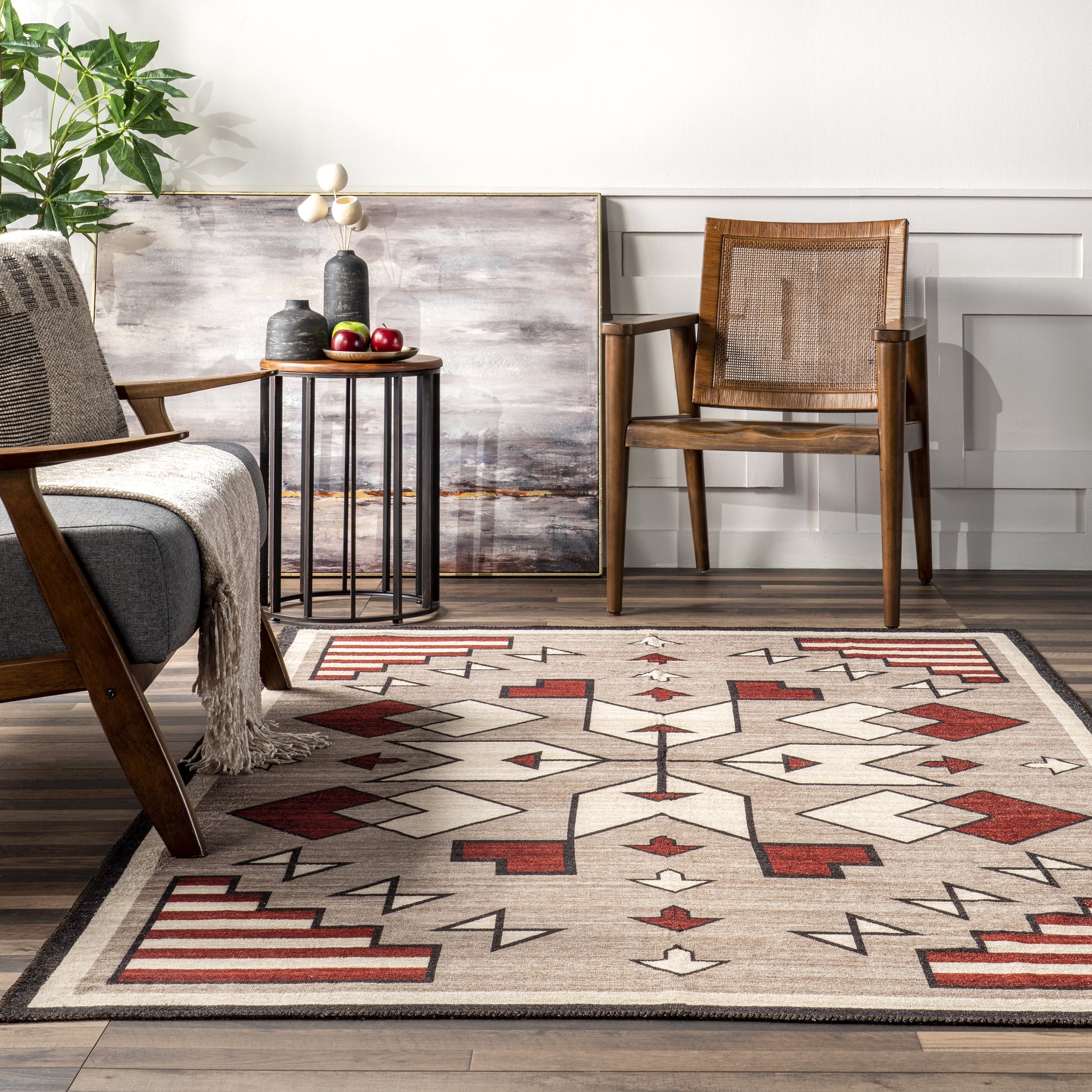 nuLOOM Petra Boho Arrows Machine Washable Area Rug, 4' x 6', Brown