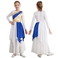 thumbnail image 2 of renvena Girls Metallic Liturgical Praise Dance Color Block Long Sleeve Asymmetrical Worship Dress Size 4-16 A Blue 14, 2 of 7