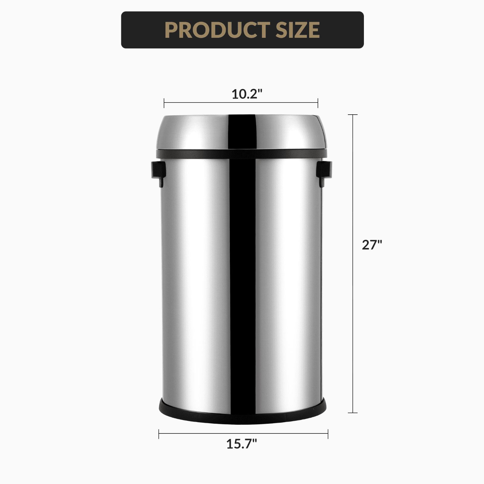 Large Open Top Trash Can 17 Gallon, 65 Liter Round Kitchen Garbage Can, Stainless Steel Trash Can, Commercial Trash Bin, Waste Bin, Recycle Bin for Bathroom, Office, Silver