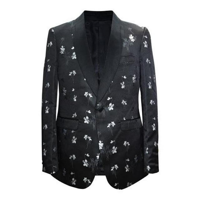Men's 1 Button Paisley Pattern Matching Fashion Bow Tie Shawl Lapel Black Sport Coat Blazer Free Matching Bowtie
