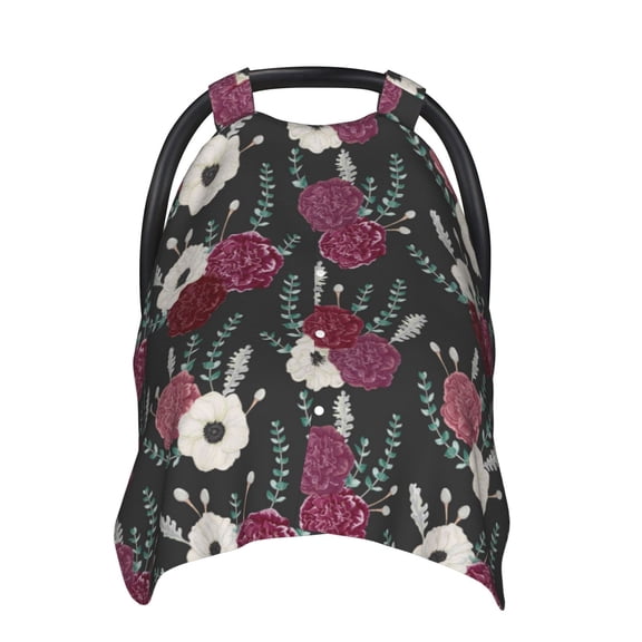 Car Seat Cover Baby - Purple Red White Carnations Flowers Breathable Infant Car Seat Cover for Baby Carseat, Lightweight Comfort Baby Essentials Must Haves Newborn Stuff for Girl Boy