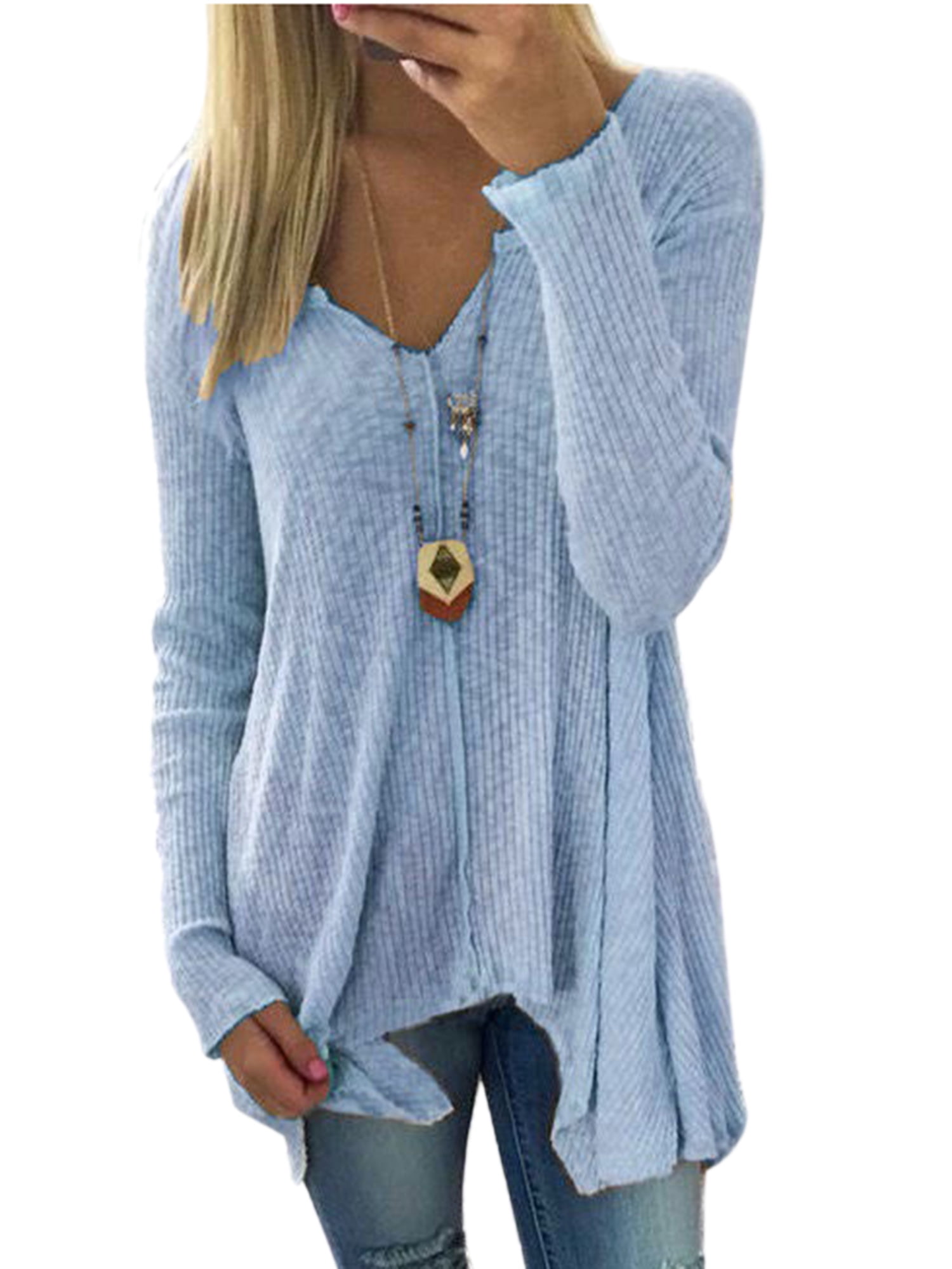 FORUU Plus Size Womens Long Sleeve Fashion T-Shirt Tops Loose Knitting Blouse Sweater for Womens 