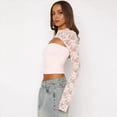 thumbnail image 4 of Top Corto de Encaje Transparente con Retazos para Mujer, Estilo Y2K, Cuello Alto, Larga Acampanada, Corte Entallado, para Salir A Discotecas y Clubes Nocturnos. Rosa M, 4 of 8