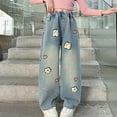 thumbnail image 3 of JLMSPLWG Girls Wide Leg Jeans with Embellished Patchwork Kids High Waist Pants Teen Girl Soft Personalized Preppy Denim Jeans Tween Girl Cute Aesthetic Trendy Jean with Pockets Girl Clothes, 3 of 9