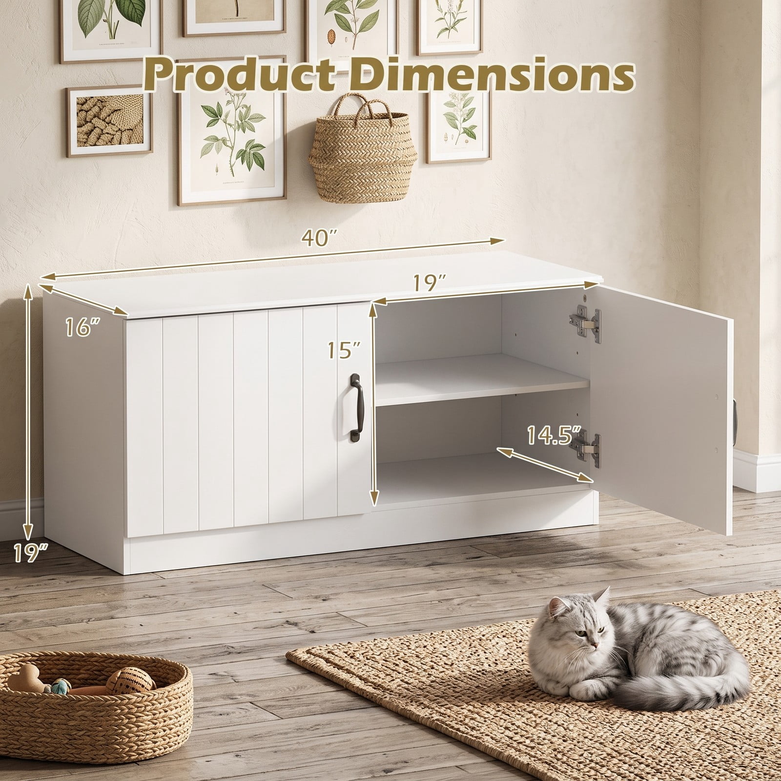Furnibear 2-Door Shoe Bench Storage Cabinet with Adjustable Shelves and Wide Seat for Entryway Hallway and Bedroom, White