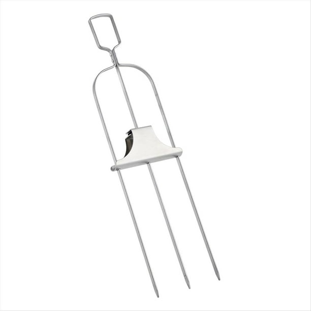 Brochetas de 3 Vías, Brochetas de Metal para Asar, Brocheta de Barbacoa de 3 Puntas, Brocheta de Parrilla de Metal con Barra Deslizante de Empuje