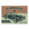 thumbnail image 1 of Cars Cutting Board, Retro Car and Garage Advertising Poster Style Picture with Grunge Effects 1960s, Decorative Tempered Glass Cutting and Serving Board, Small Size, Emerald Orange, by Ambesonne, 1 of 1