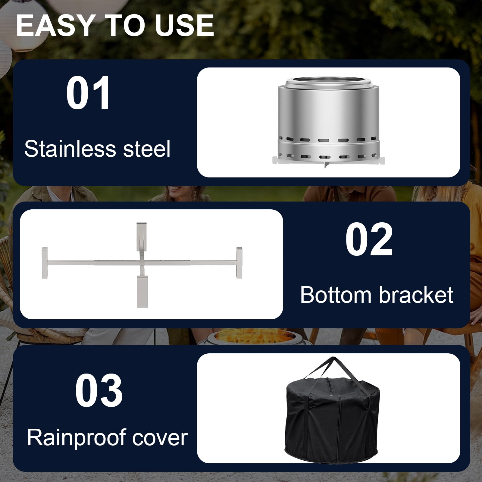 19.5" Inch Stainless Steel Outdoor Smokeless Fire Pit, Portable Outdoor Firepit with Removable Ash Pan & Stand for Patio and Outside
