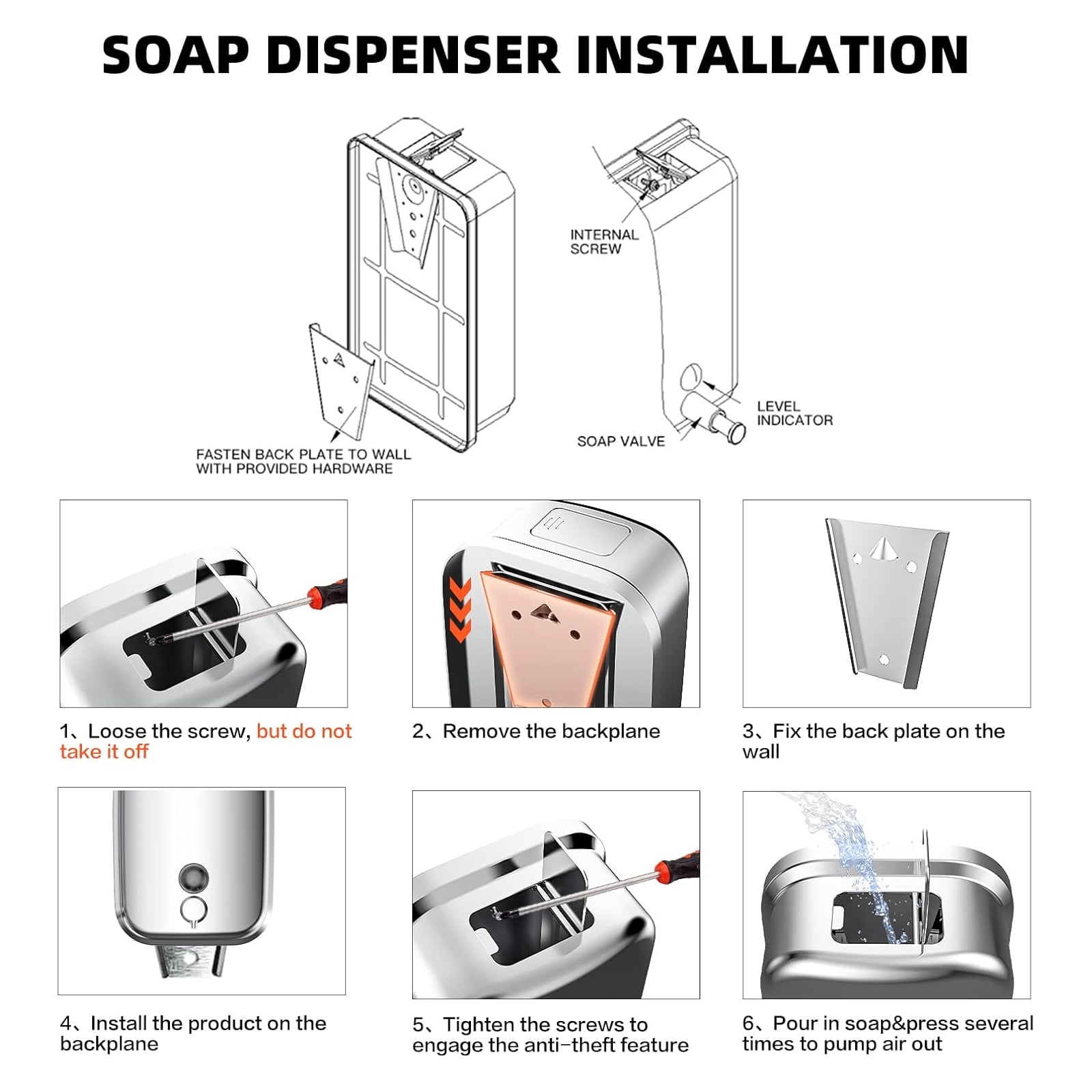 Plussen Silver Wall-Mounted Stainless Steel Commercial Soap & Lotion Dispenser, 33.8 oz