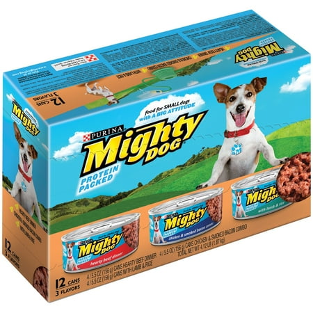 Purina Mighty Dog Dîner copieux de boeuf / poulet et bacon fumé Combo / agneau et riz Dog Food Variety Pack 12 à 5,5 onces. Cans