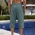 thumbnail image 6 of Summer Linen Capris Pants Men Drawstring Elastic Waist Breathable Beach Vacation Shorts Fathers Day Gift, 6 of 8