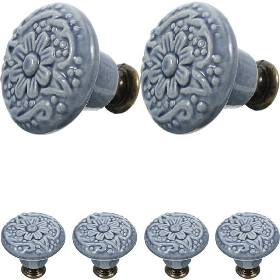 Tineasur Cabinet Door Knobs Ceramic Drawer Pulls Blue 6Pcs